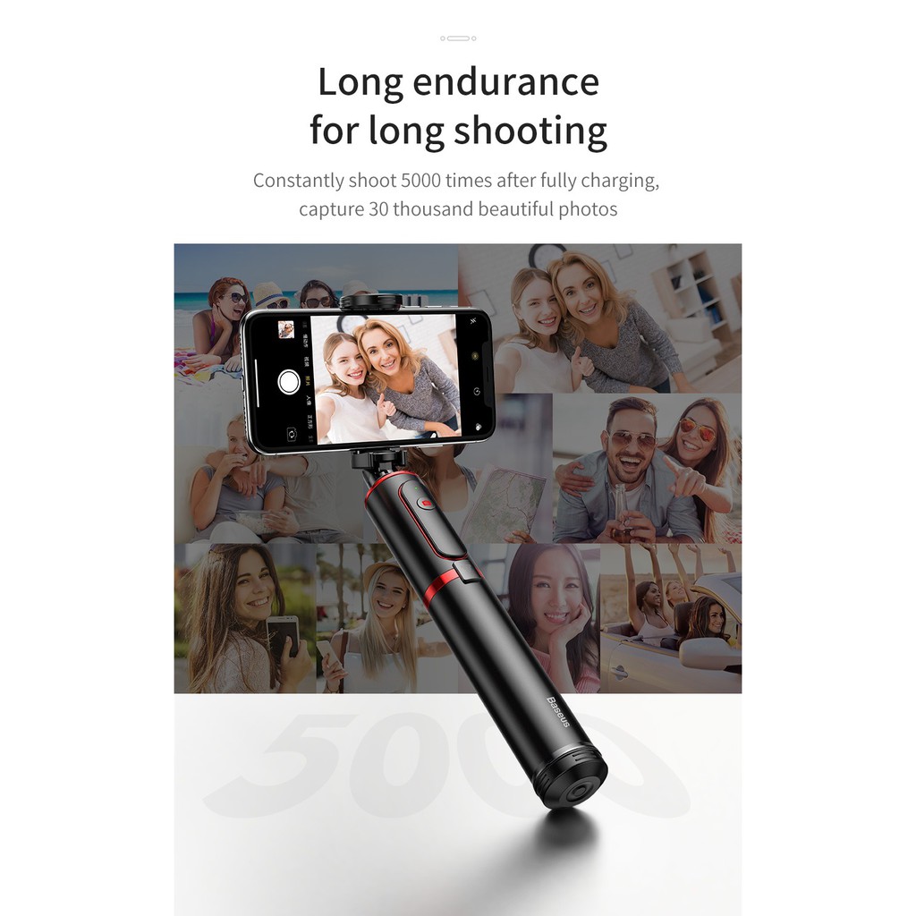 Gậy chụp ảnh selfie hỗ trợ nút bấm Bluetooth pin sạc, tích hợp 3 chân dựng - Baseus Bluetooth Selfie Stick Tripod | BigBuy360 - bigbuy360.vn