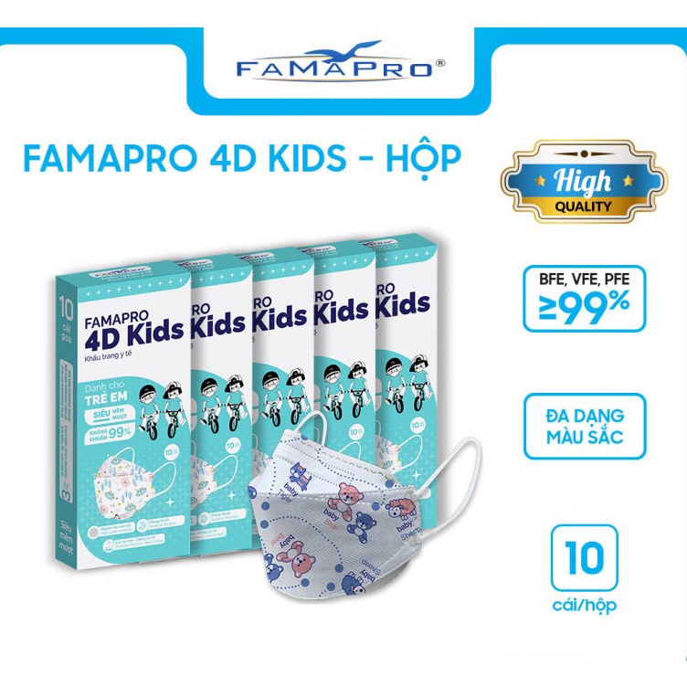 5 Gói - Combo 50 Khẩu trang y tế trẻ em 4D KF94 Famapro Kids / Tuấn Huy TH Mask 4 lớp in hình -  Cho bé từ 3 đến 10 tuổi
