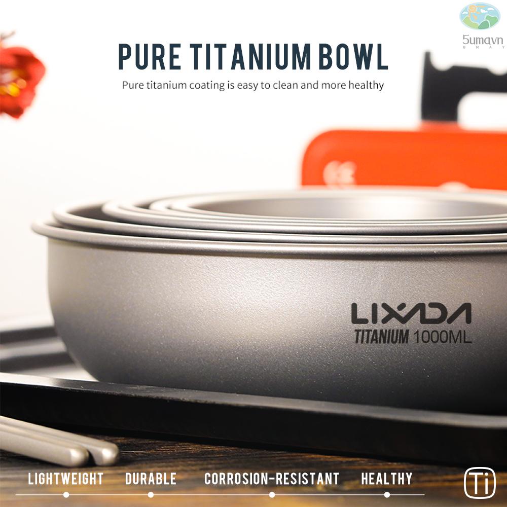 Lixada Titanium Bowls 360ml/480ml/620ml/710ml/1000ml Fruit Vegetable Dinner Bowl Plate Food Container for Home Outdoor Camping Hiking Picnic