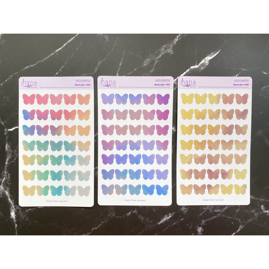 [Mini Butterfly] 1 set 3 tờ sticker decal hình bướm MiniMini nhiều màu sắc _ #hana.land