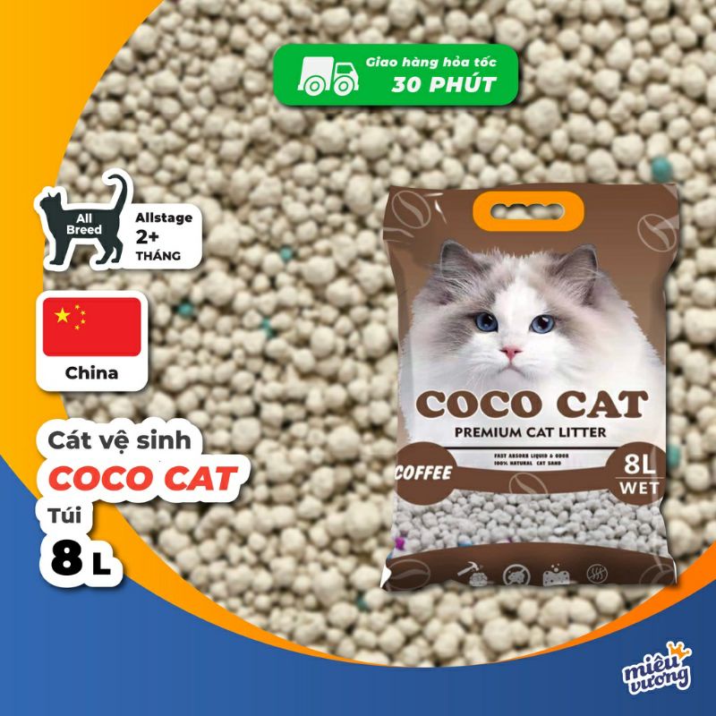 Cát vệ sinh mèo CoCo siêu thấm hút, vón cục nhanh, ít bụi, khử mùi tốt, diệt khuẩn, thơm dịu, giá rẻ 8L(4 kg)