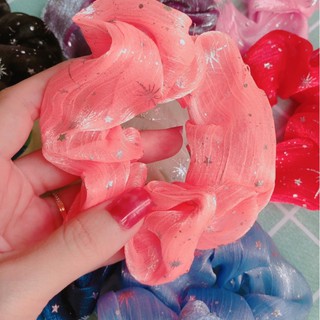 Cột tóc voan Scrunchies in hình dạ quang (9 màu)