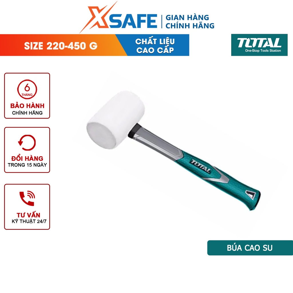 Búa cao su 2 đầu trắng TOTAL 220-450g búa cao su giảm chấn, ốp lát gạch, làm mộc, sửa chữa cơ khí, cán nhựa chống trượt