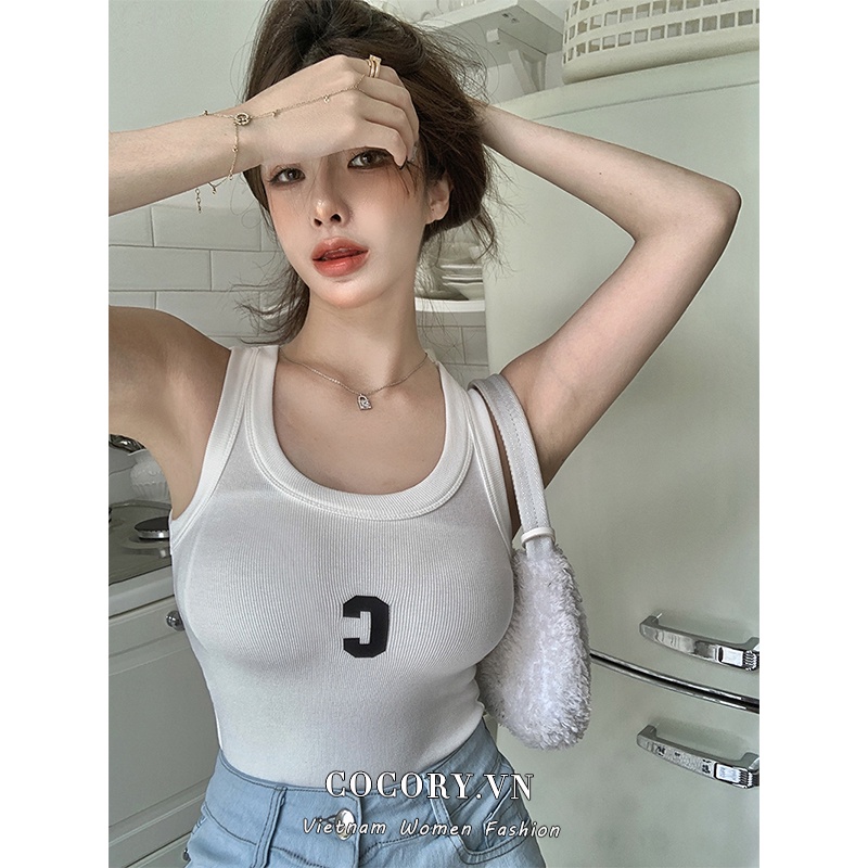 Cocory vn Áo Croptop Sát Nách Ôm Dáng In Chữ Quyến Rũ Thời Trang Mùa Hè Cho Nữ