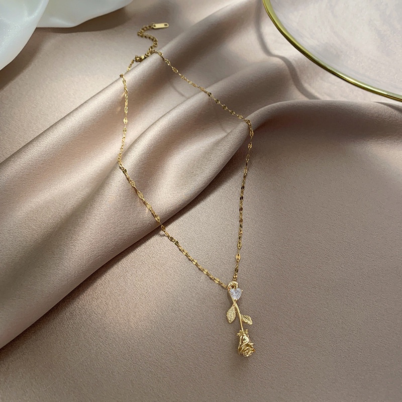 [Không đen gỉ] Dây chuyền nữ thép titan mặt bông hoa hồng xinh xắn TB541