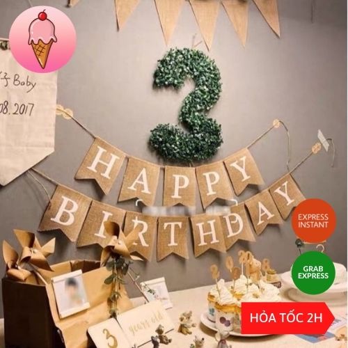 Dây Chữ Happy Birthday Trang Trí Sinh Nhật Cho Bé Trai Bé Gái Người Lớn Bằng Vải Bố Tông Nâu Style Hàn Quốc - K24