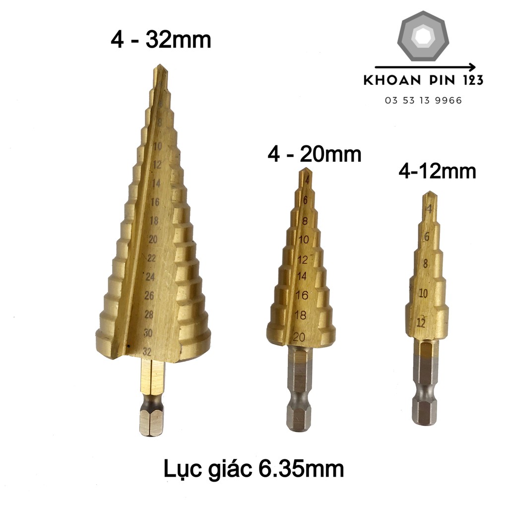 Mũi khoan tháp chuôi lục giác phủ ti tan tùy chọn kích thước 4 - 32mm