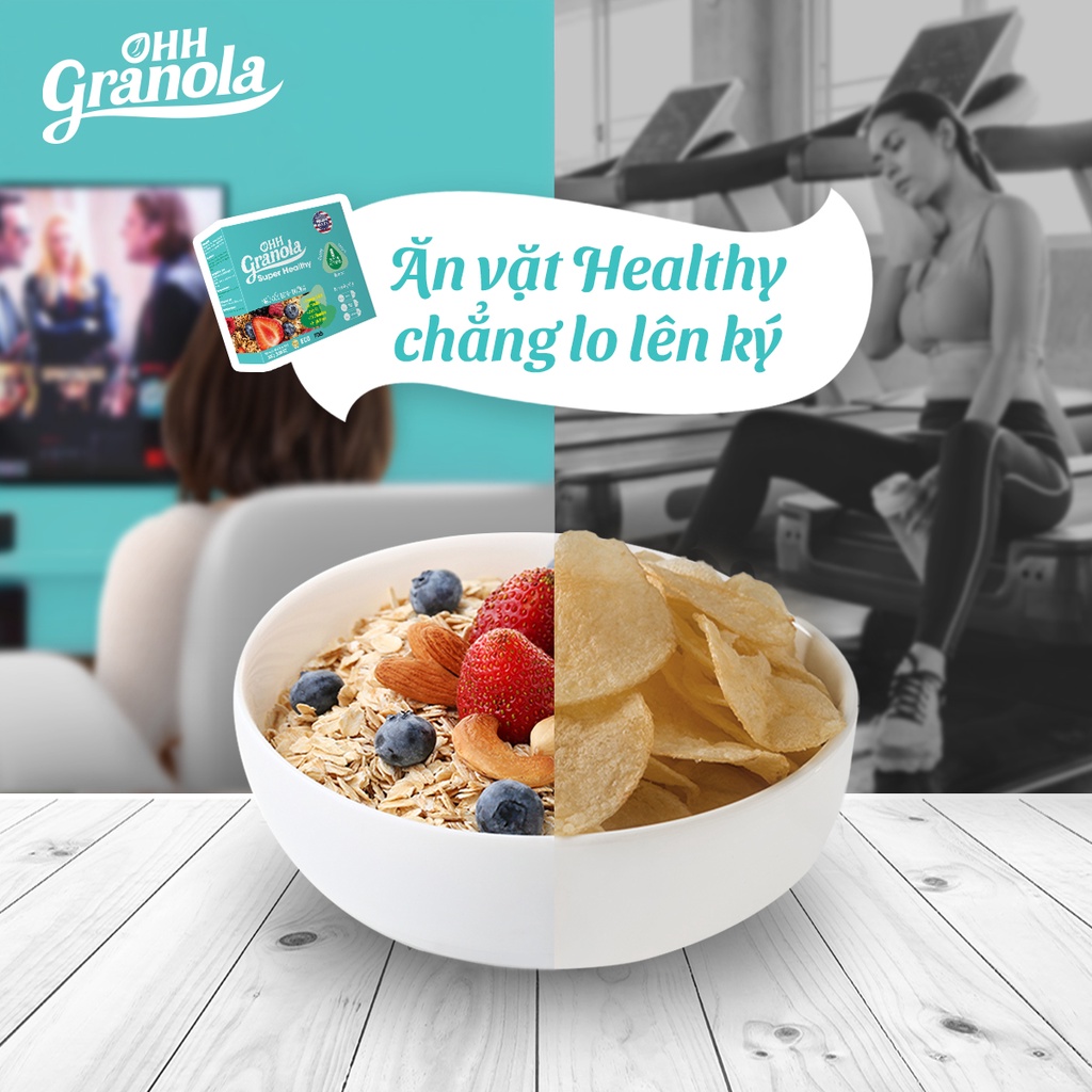 DATE Mới Combo 2 Ngũ Cốc Ăn Kiêng Nguyên Hạt Ohh Granola (Power + Healthy), Yến mạch, hạt óc chó, mắc ca, socola