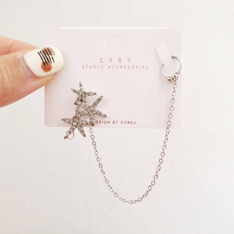 Bông tai khuyên tai đính đá tua rua sang chảnh