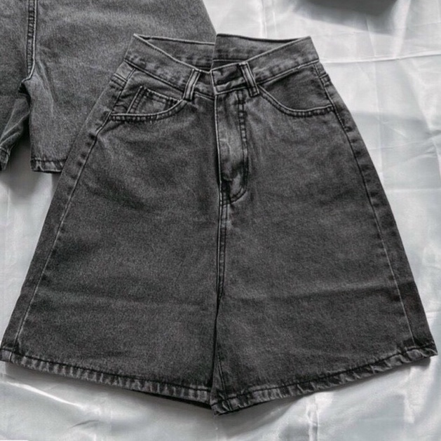 Quần short jean nữ JohnsonLi, lưng cao phối rách denim cotton, rin ngắn phối rách JL 01