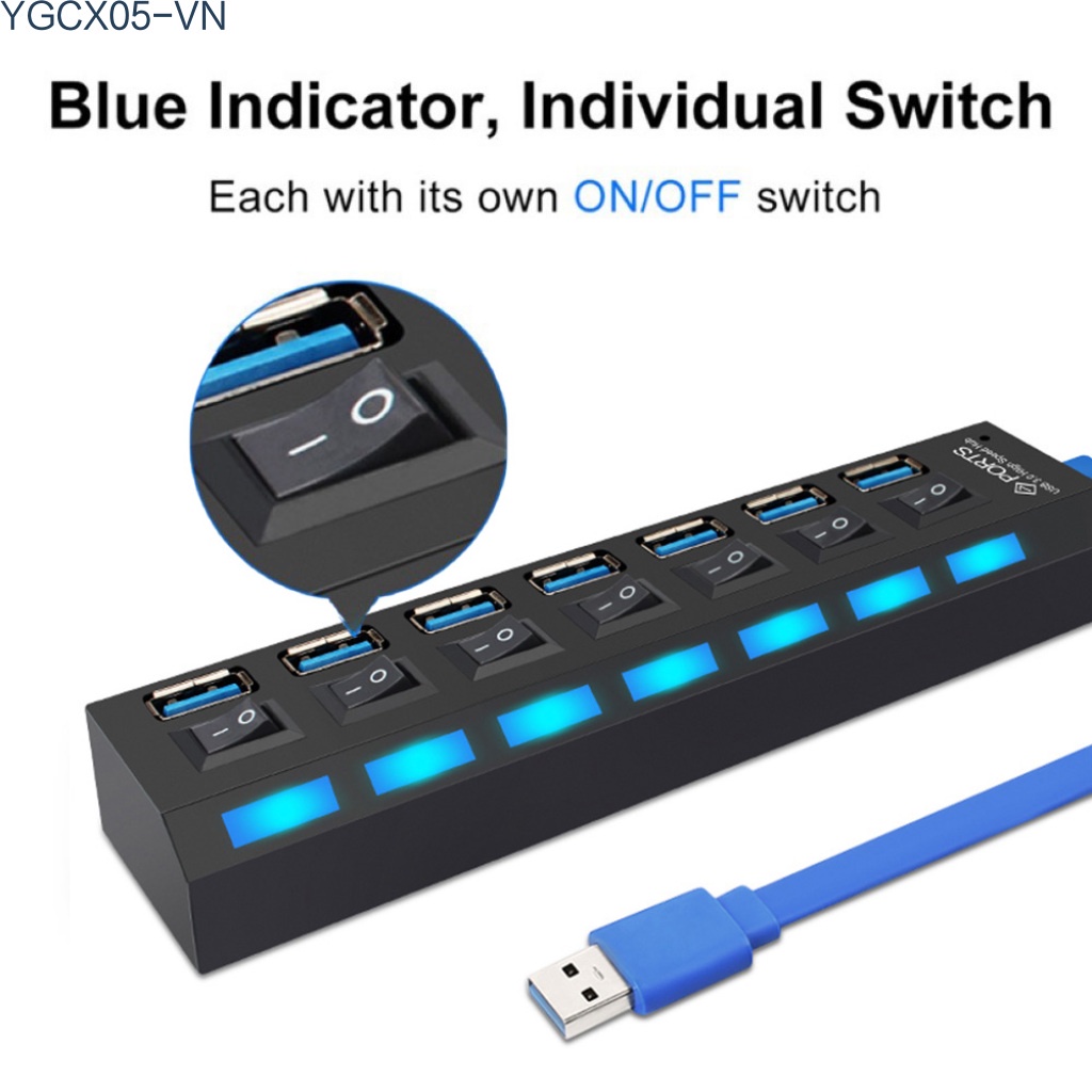 Bộ Hub Chia 7 Cổng Usb 3.0 Kèm Công Tắc Mở Rộng Cho Pc Windows2000 / Xp / Win7 / Vista | BigBuy360 - bigbuy360.vn