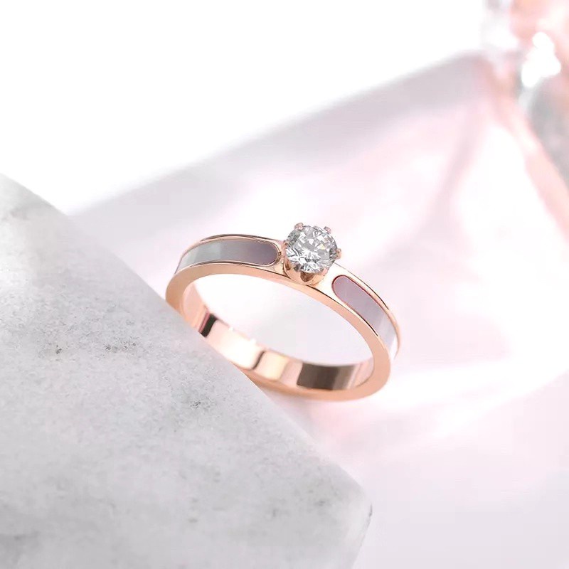 Nhẫn Kim Cương Lục Giác Thời Trang Với Vỏ Màu Hồng | Nhẫn Thép Titan Cao Cấp Thời Trang | Trang Sức Bằng Thép Không Gỉ Chống Nước Không Phai Màu Không Gây Dị Ứng