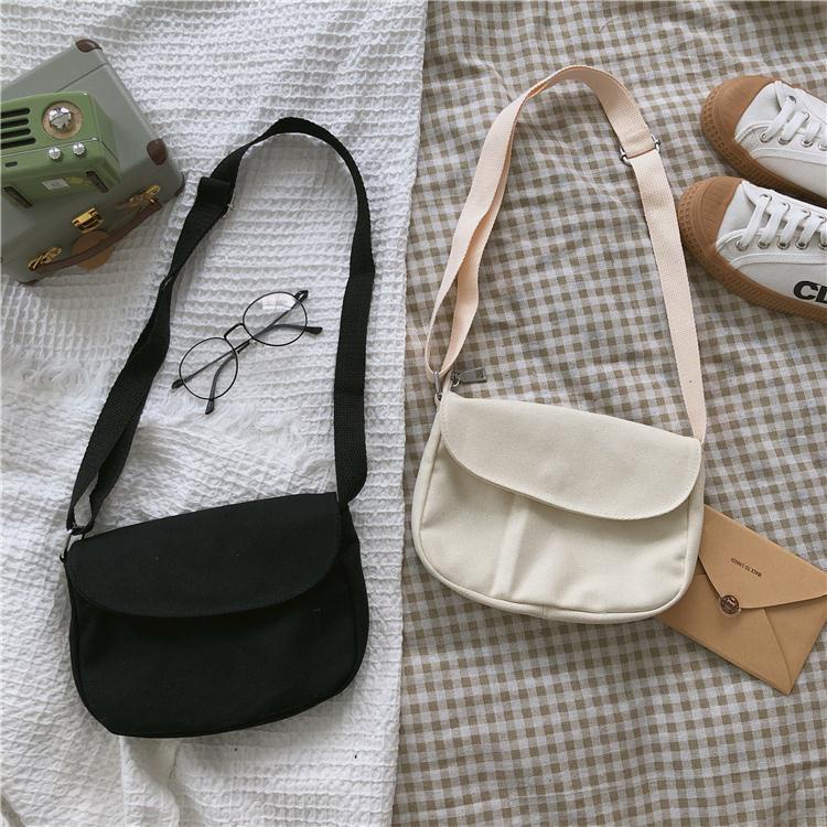 Túi Đeo Chéo Canvas Mini Màu Sắc Đơn Giản Phong Cách Harajuku Hàn Quốc