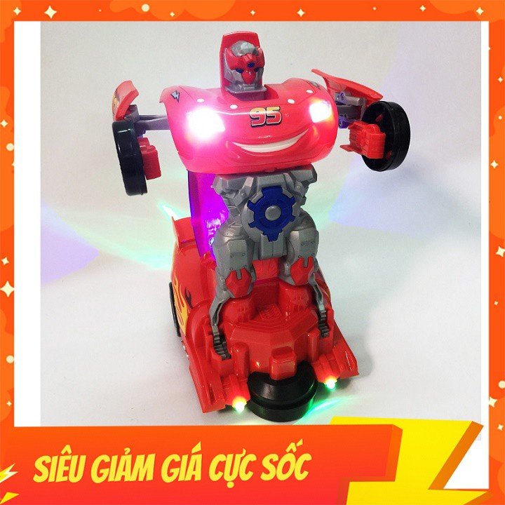 Đồ Chơi Xe Macqueen Biến Hình Robot, Chạy Pin Phát Nhạc Phát Sáng Vui Nhộn, Màu Cam Đặc Trưng