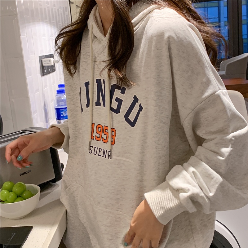 Áo hoodie SUXI tay dài in họa tiết chữ thời trang Hàn Quốc dành cho nữ