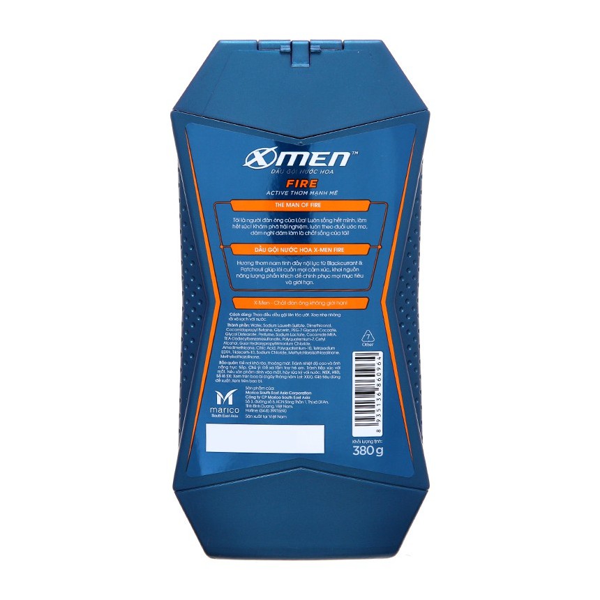 Dầu gội nước hoa X-Men Fire Active thơm mạnh mẽ 380g