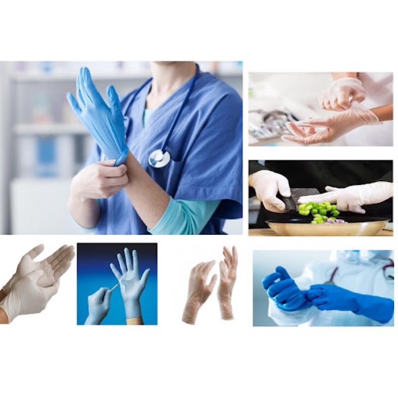 100 chiếc găng tay y tế không bột màu xanh tím trắng.