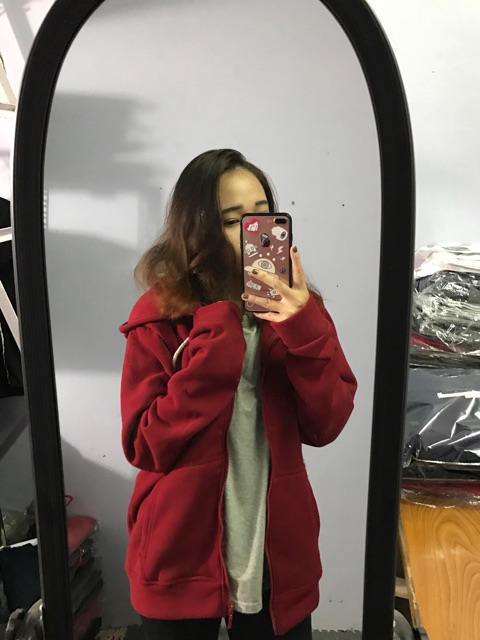 Hoodie Nỉ Kéo Khoá Đỏ Đô