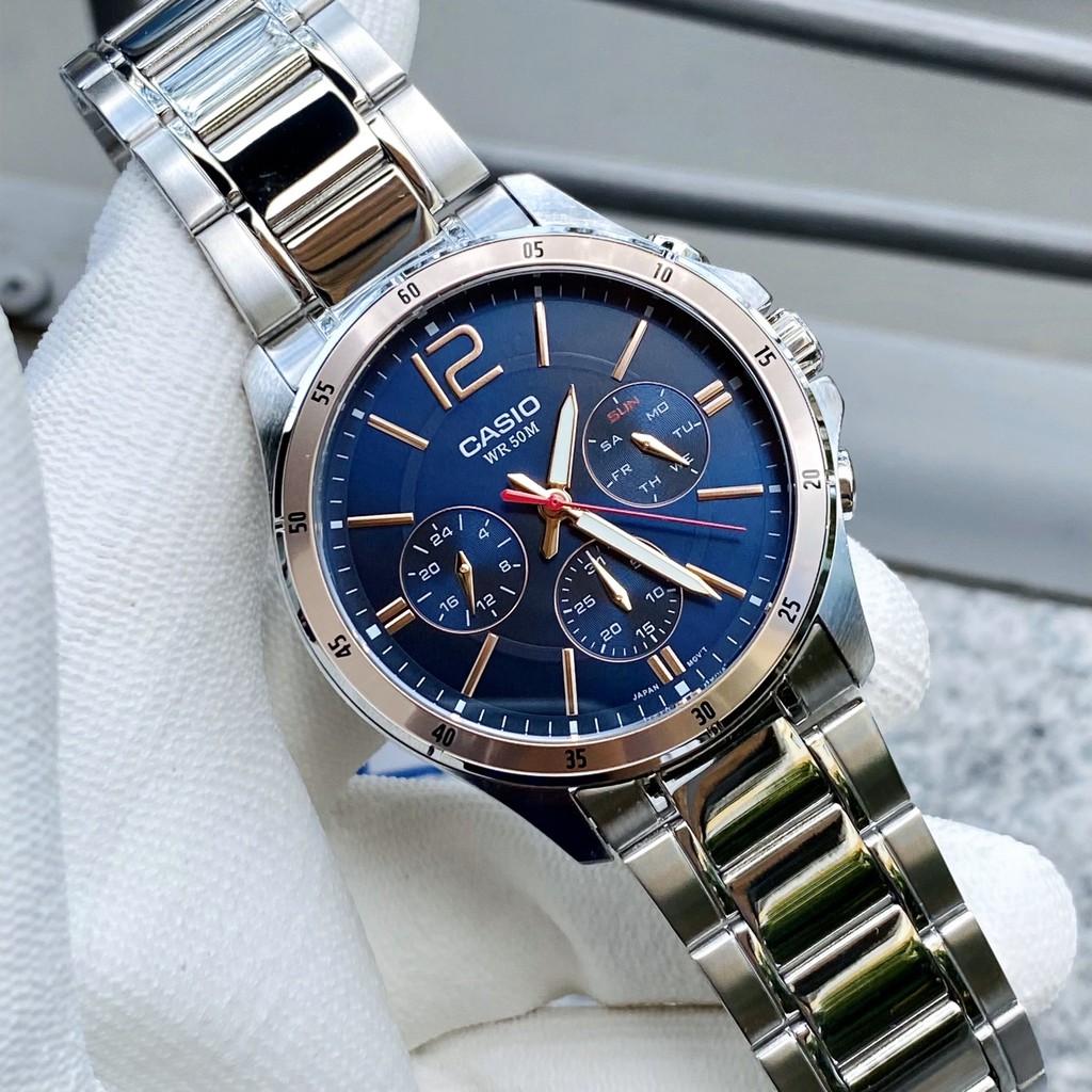 Đồng hồ Casio nam MTP-1374, đồng hồ kim chống nước, pin 3 năm