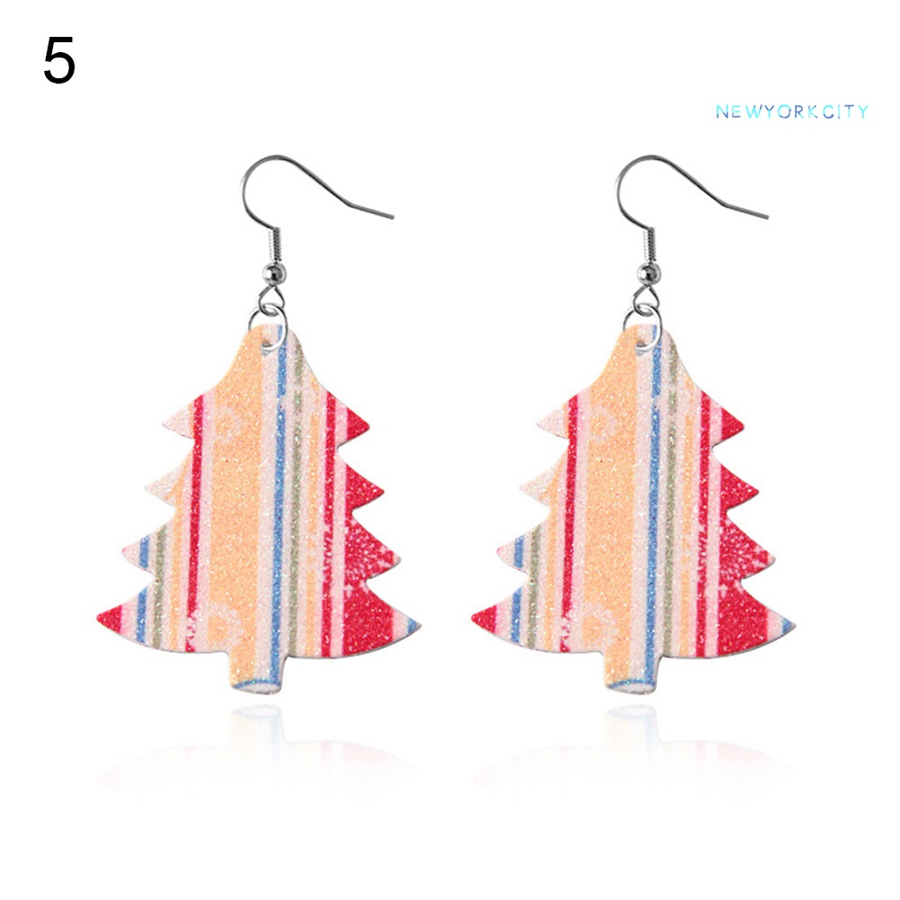 Khuyên Tai Giả Da Hình Giọt Nước Họa Tiết Cây Giáng Sinh Thời Trang