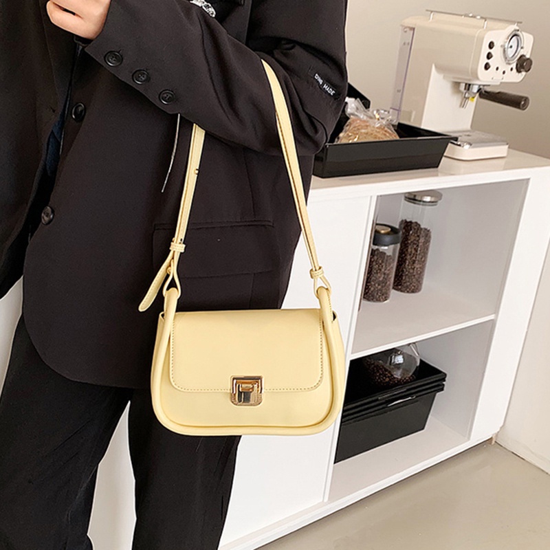 Túi Đeo Vai Có Khóa Màu Xanh Dương Phong Cách Pháp Thời Trang Cho Nữ