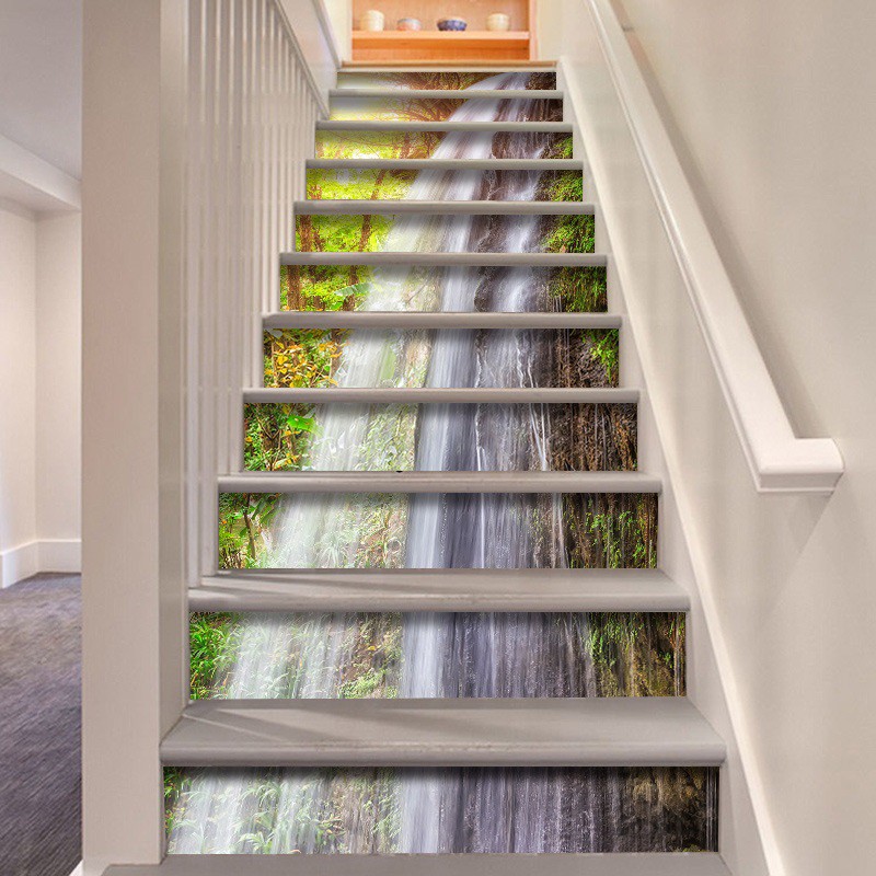 Tranh 3D dán cầu thang cao cấp - Decal cầu thang 13 bậc 3D Thác nước loại 4 - CLT005
