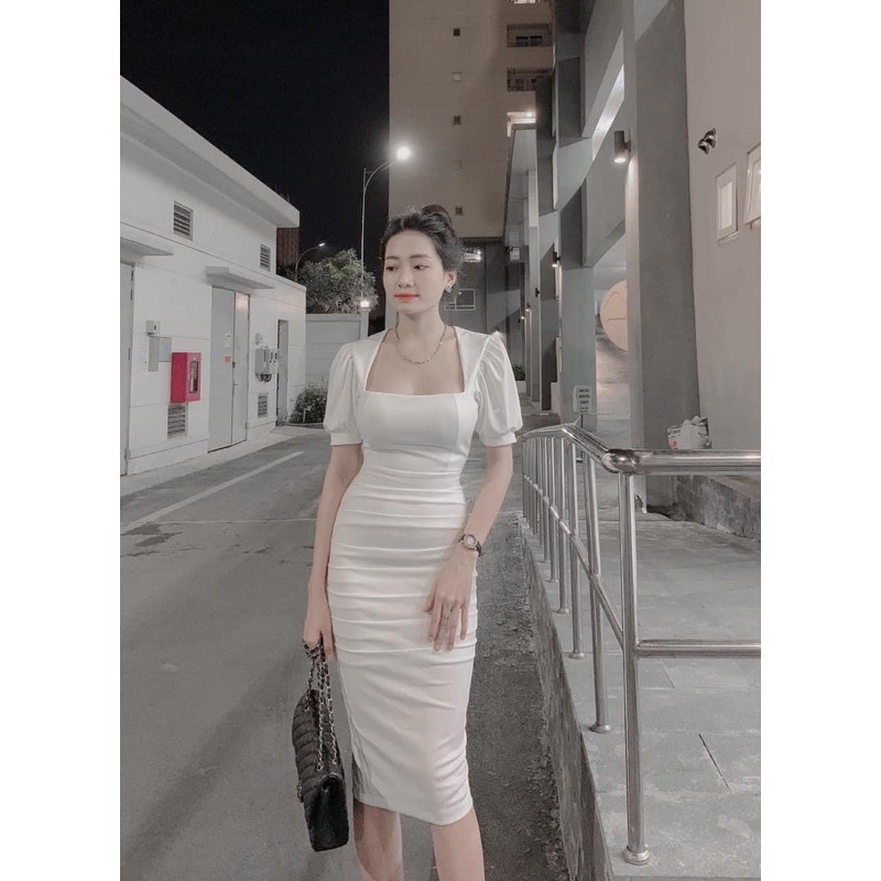 Váy body nữ cổ vuông tay bồng chất umi đẹp 2 màu siêu xinh, Đầm ôm nữ dự tiệc phong cách lịch sự sang trọng | BigBuy360 - bigbuy360.vn