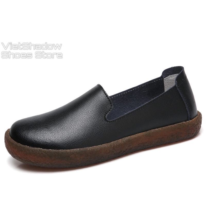 Slip on da nữ - Giày lười da nữ kiểu búp bê - Chất liệu da bò, đế kếp 2 màu (đen) và (be) - Mã SP 201