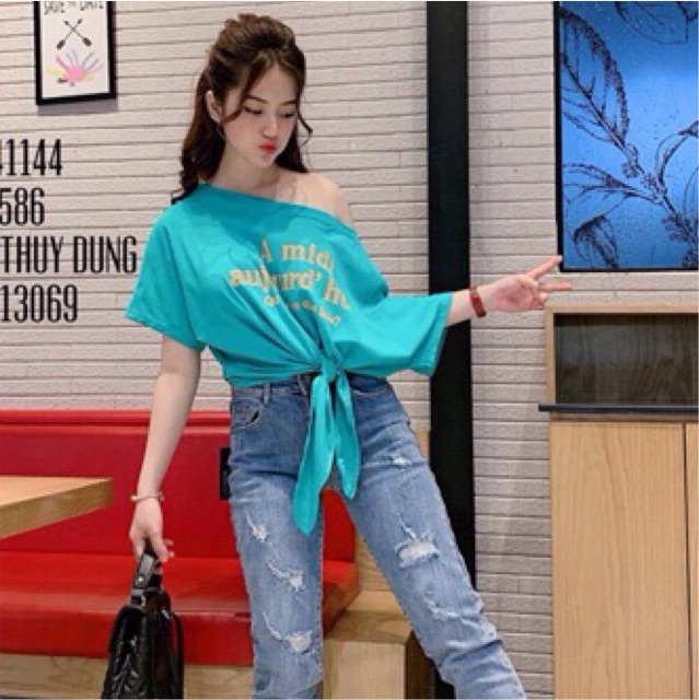Áo trễ vai cổ rộng cột tà from croptop