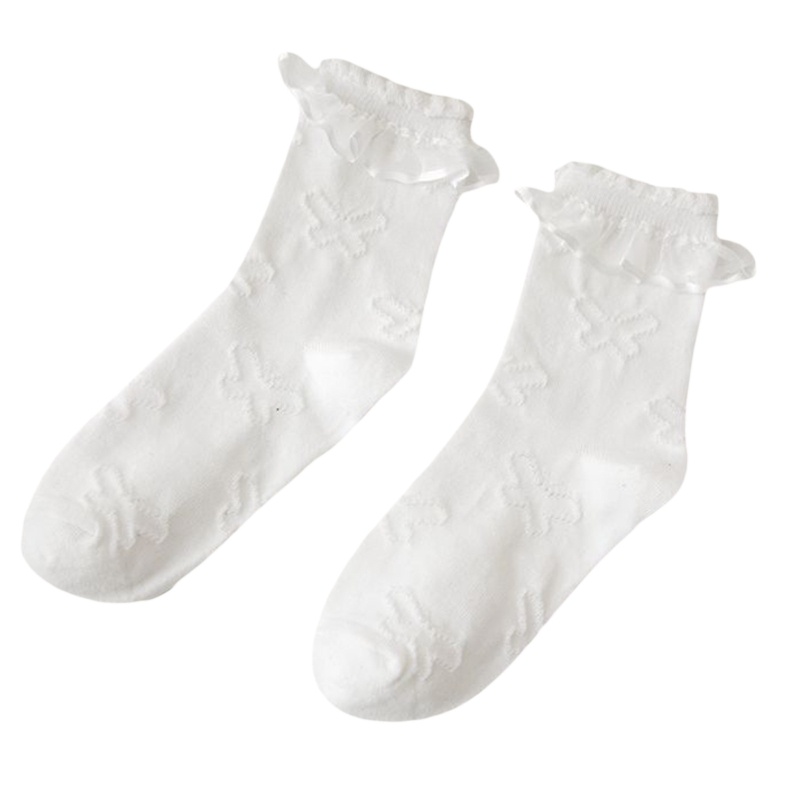 Xixi Đôi Vớ Cotton Phối Ren Nhún Bèo Thoải Mái Dành Cho Nữ