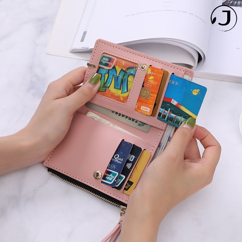 KAITIFEI Ví da ngắn cầm tay 3 ngăn có khóa kéo phong cách Hàn Quốc sang trọng cho nữ