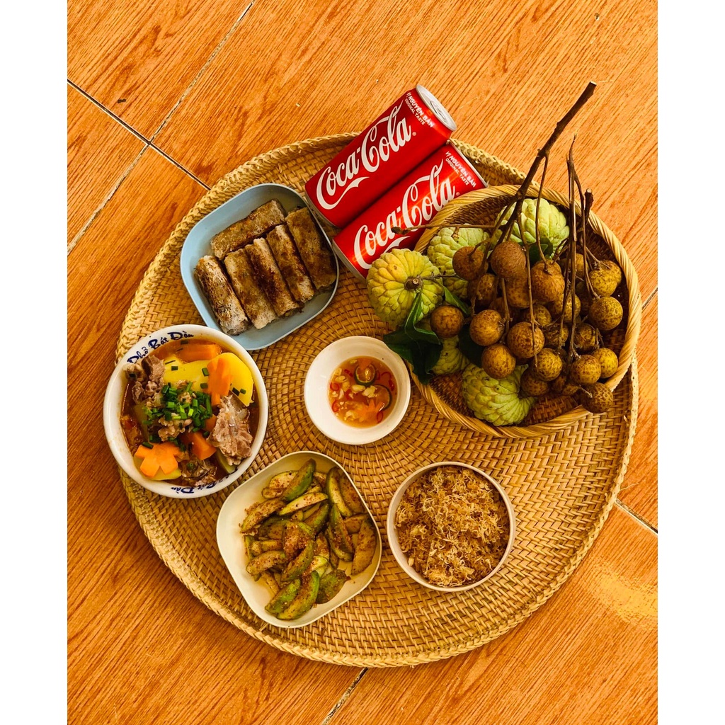 Mâm mây ăn cơm, mâm mây phong cách vintage bảo vệ môi trường, bày đồ thờ, chưng đồ tết, chụp ảnh, decor