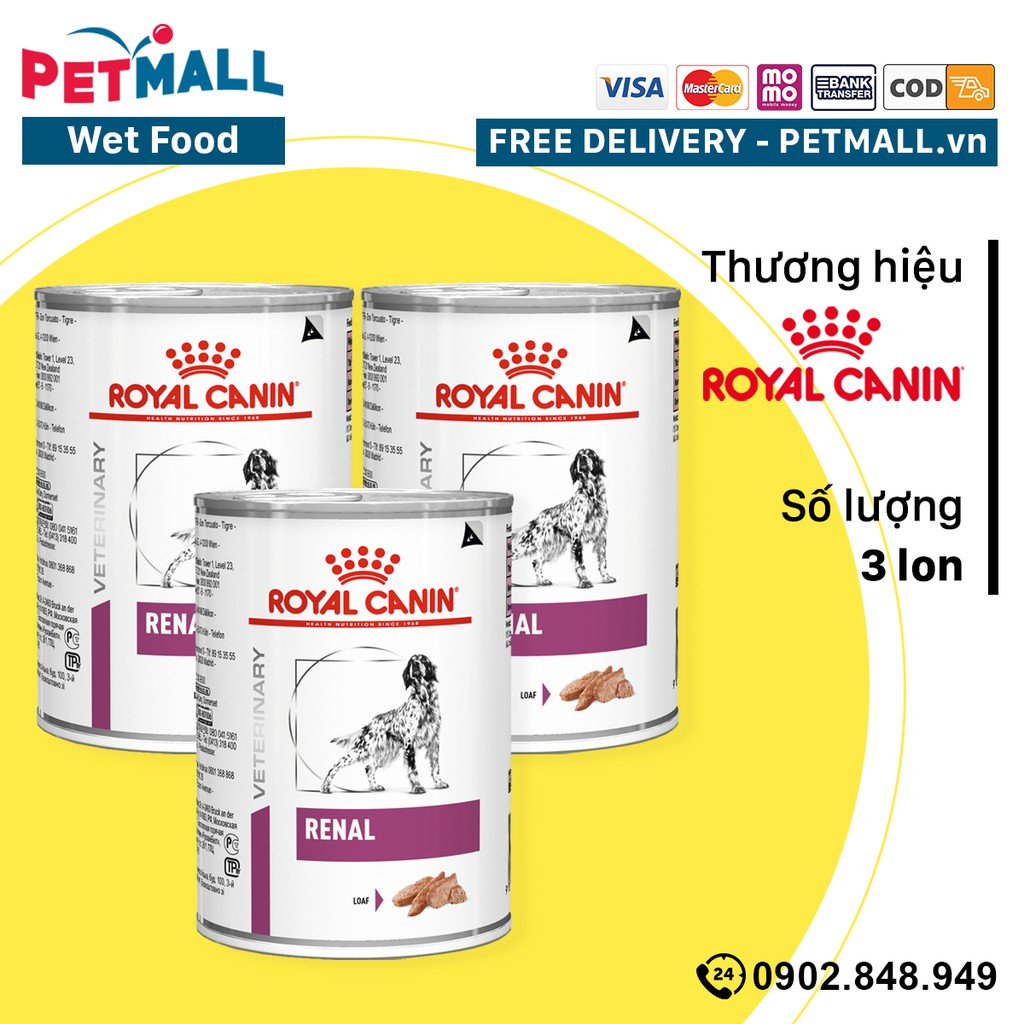 Combo Pate chó Royal Canin Renal Canine Loaf 410g - Hỗ trợ trị sỏi thận Petmall - 3 lon