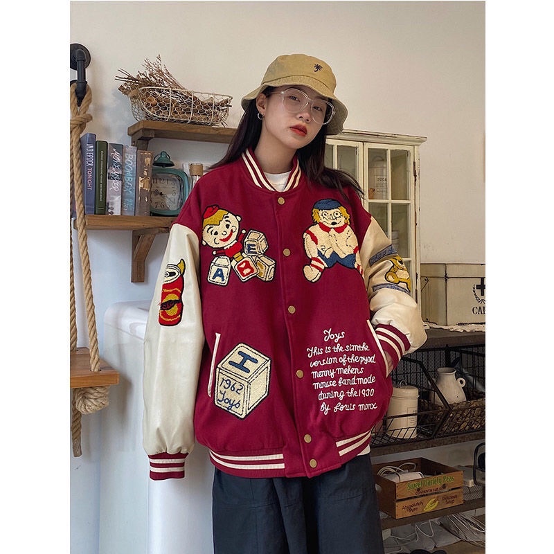 Áo Vasity Jacket Tay Da Hình Thêu Cao Cấp Xu Hướng 2021