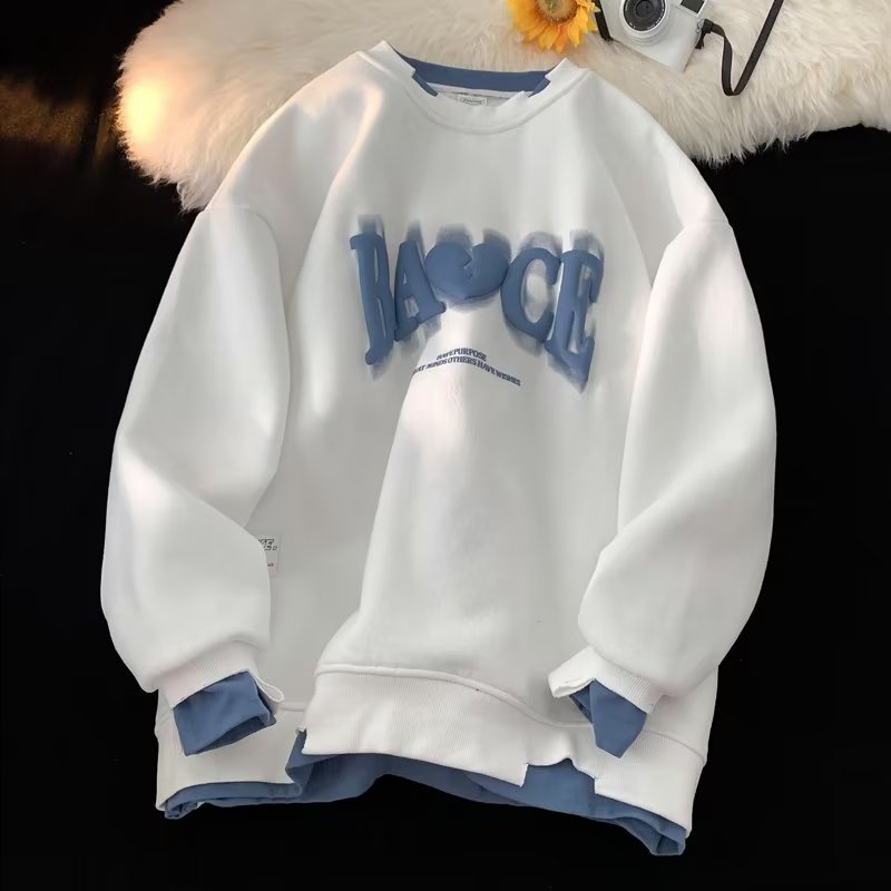 Áo Nỉ Giả Hai Lớp In Chữ Phong Cách Hàn Quốc Cho Nam áo sweater đôi nam nữ áo sweater nữ form rộng á
