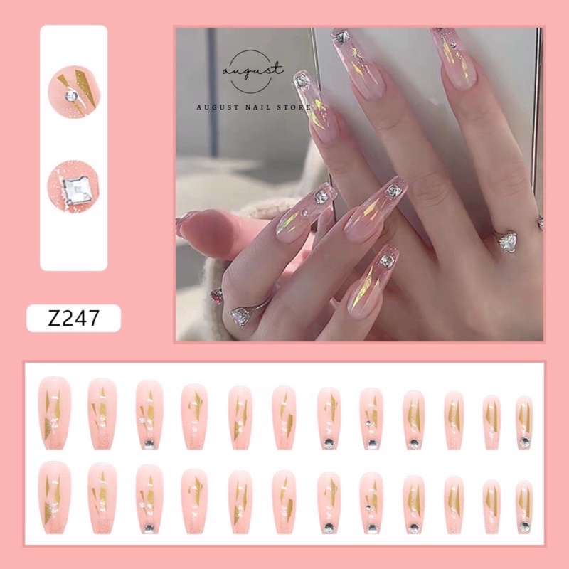 Mã Z201 - Z250 Set 24 móng tay giả gắn charm kèm keo dán chuyên dụng