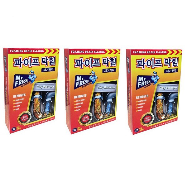 Bộ 3 hộp 6 gói bột thông tắc cống, ống thoát nước cực mạnh Mr Fresh Hàn Quốc 100g/gói