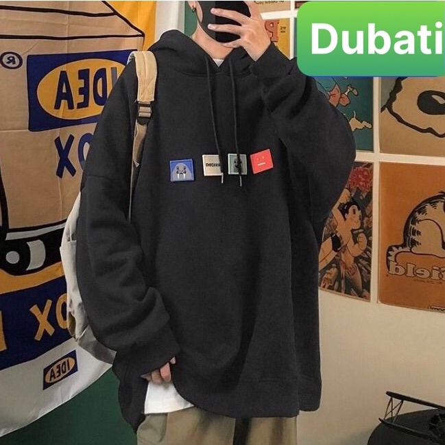 ÁO KHOÁC HOODIE HỌA TIẾT LOGO STICKERR NAM NỮ UNISEX CHẤT NỈ DÀY FROM RỘNG HOT TRENDD- DUBATI FASHION