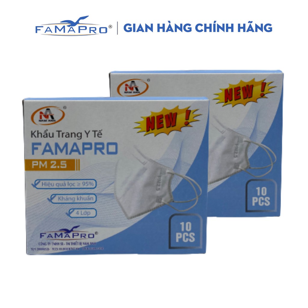 [HỘP-10 CÁI-MÀU TRẮNG] COMBO 2 HỘP Khẩu trang y tế 4 lớp kháng khuẩn Famapro PM2.5 | WebRaoVat - webraovat.net.vn