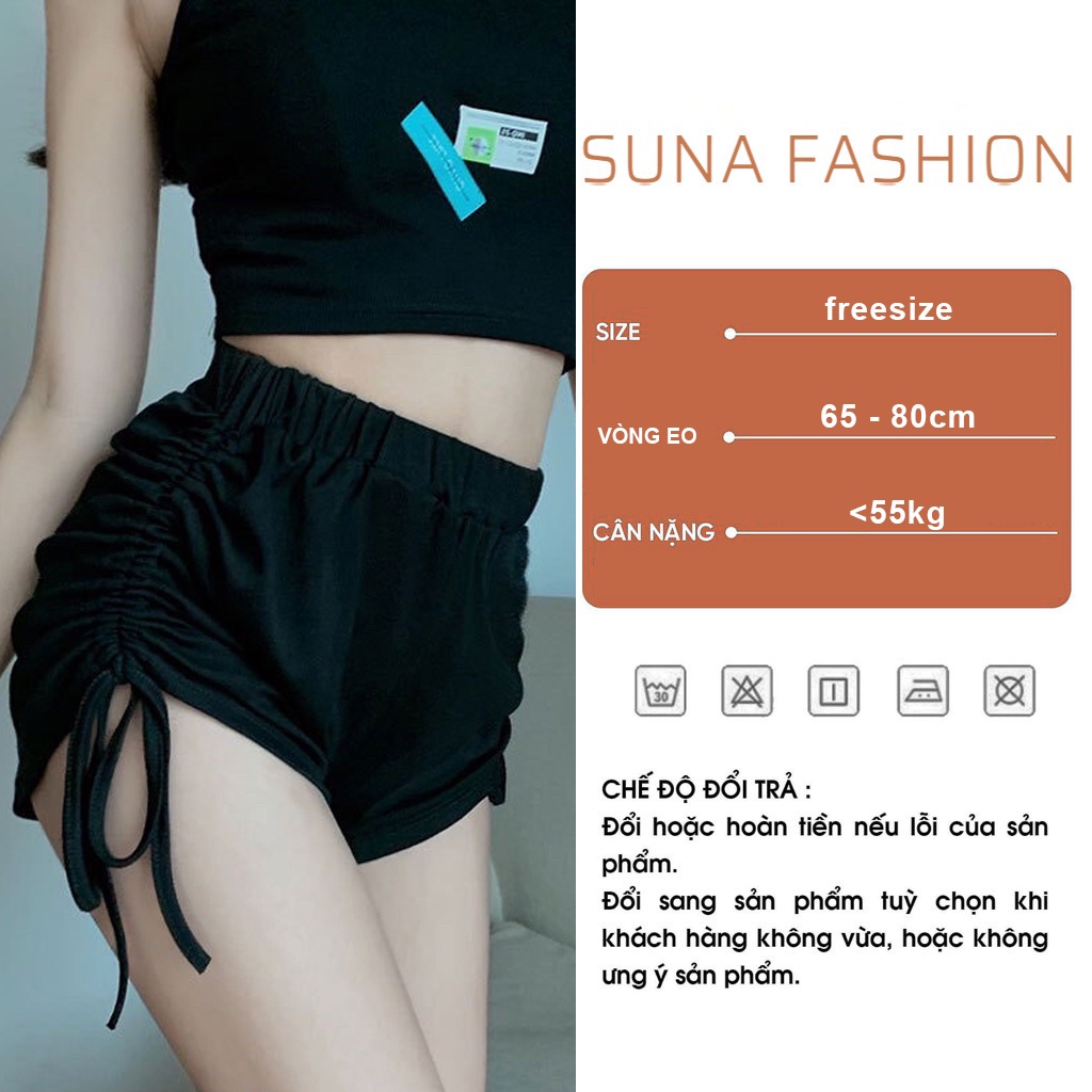 Quần short nữ lưng cao ôm body, Quần tập gym nữ rút dây hai bên SUNA FASHION