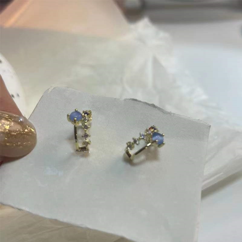 Khuyên kẹp tai MANYUE đính đá zircon xanh dương phong cách thời trang mới 2022 cho nữ