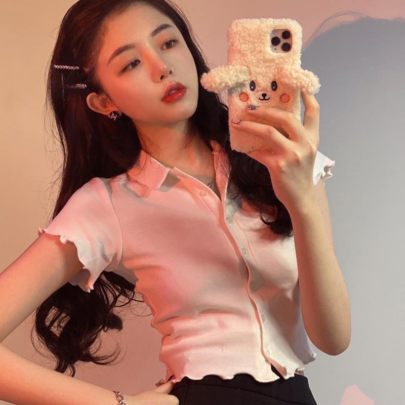 Áo croptop polo len tăm viền xoăn cực xinh