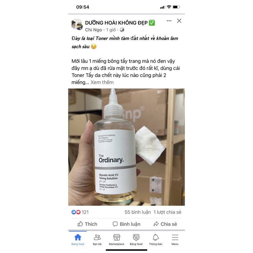 Toner tẩy da chết làm sạch The Ordinary Glycolic Acid 7% Toning Solution