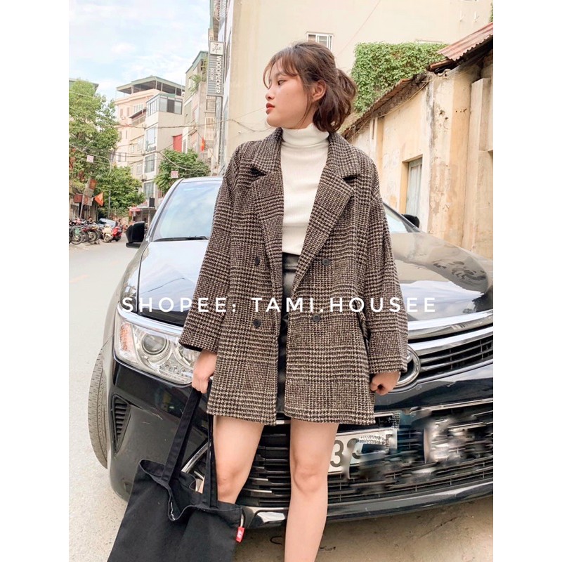 [ ẢNH THẬT/ SẴN] Áo khoác dạ kẻ 2 lớp | BigBuy360 - bigbuy360.vn