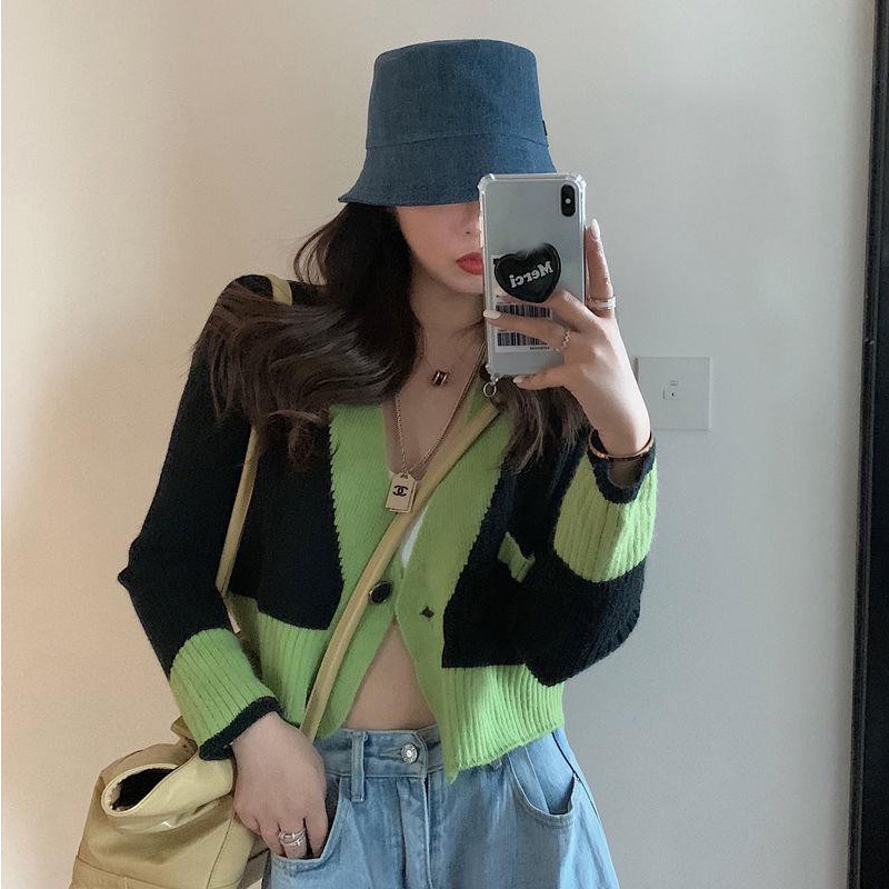 QADCOL Áo khoác cardigan dệt kim tay dài dáng ngắn thời trang cá tính cho nữ