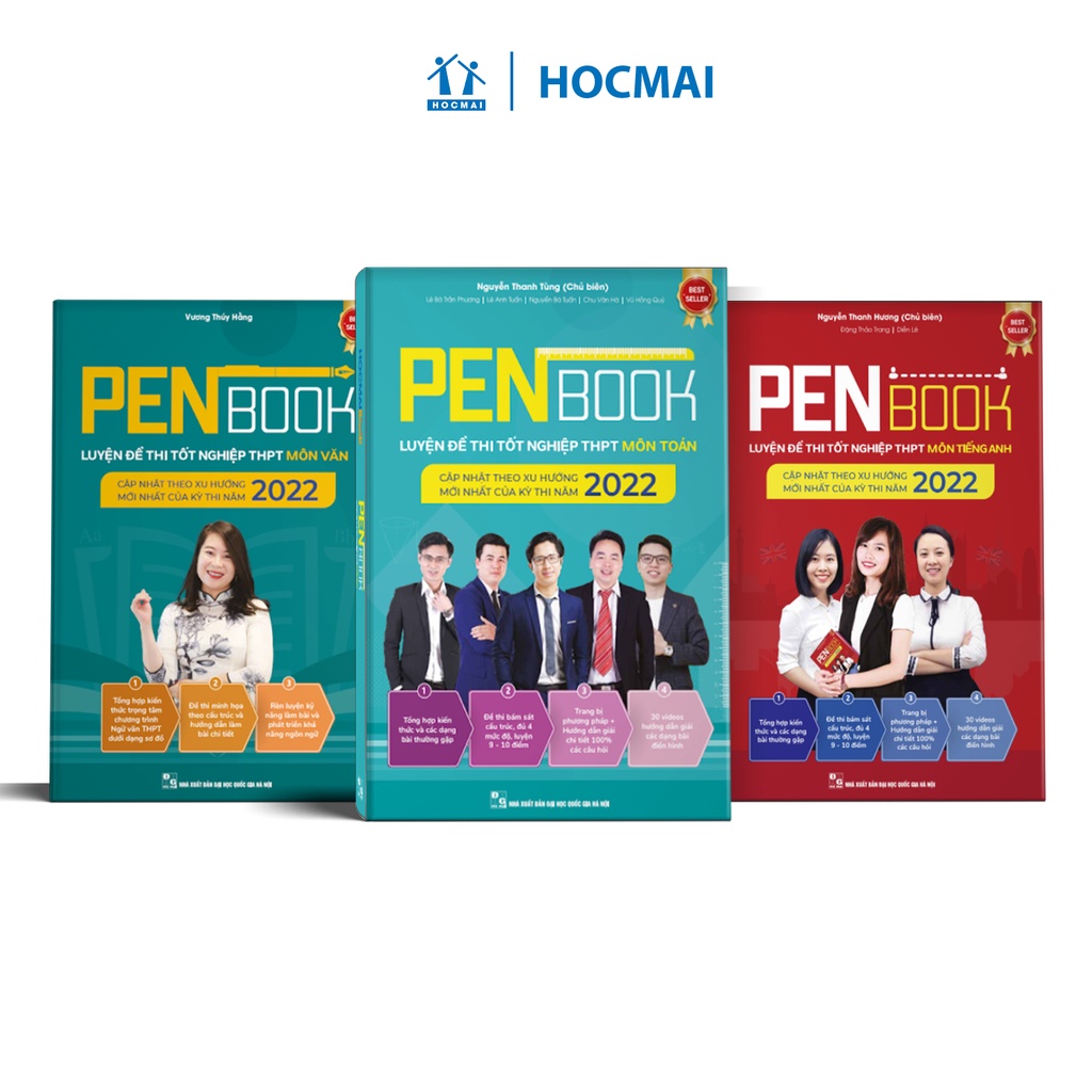 Sách - Combo khối D - PENBOOK Luyện đề thi Tốt nghiệp THPT 2022 - Bộ 3 môn Ngữ văn, Toán, Tiếng Anh