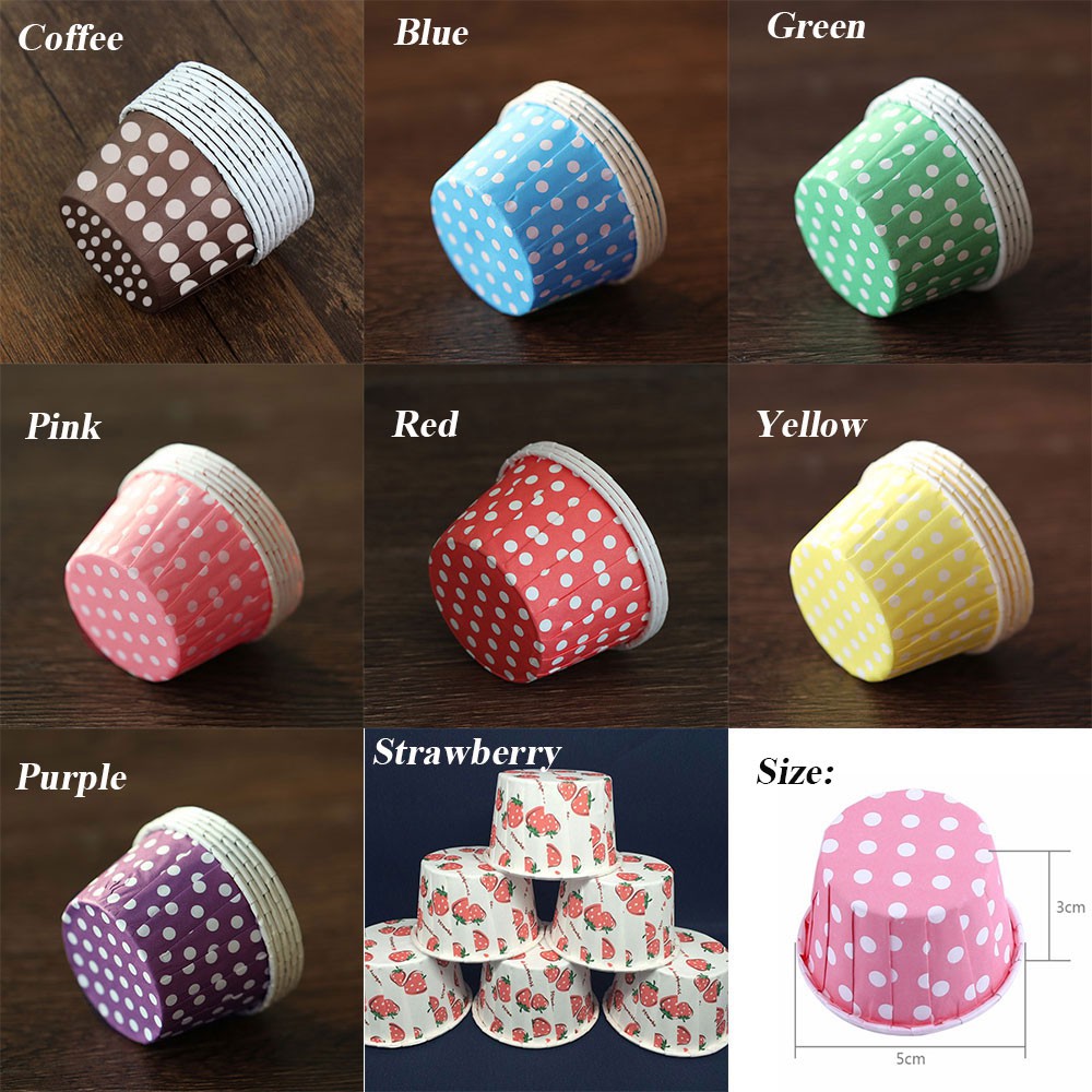 CONOPERY 100 cốc giấy đựng bánh muffin có họa tiết chấm bi dễ thương kích thước 5x3cm