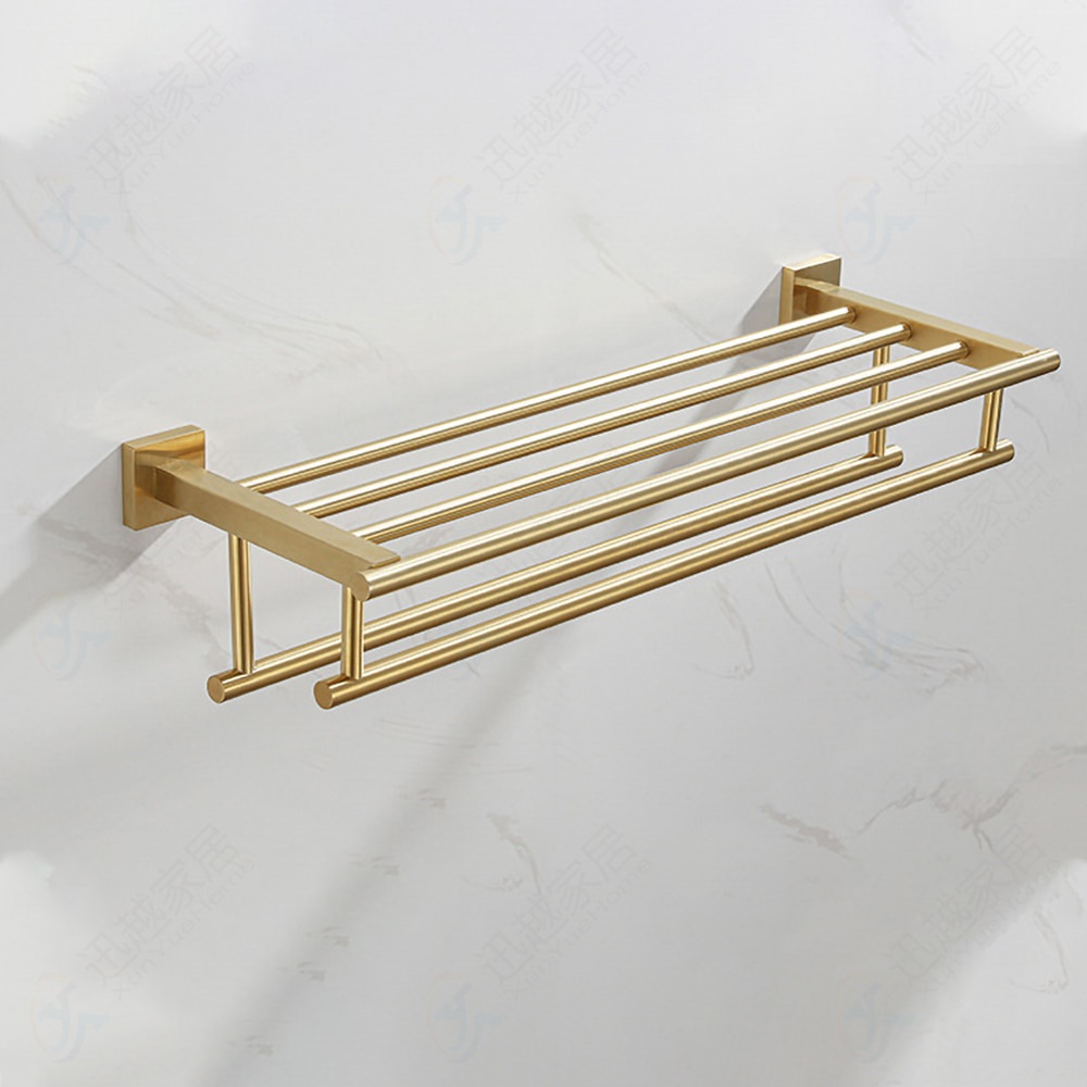 Giá Đỡ Hai Tầng Bằng Thép Không Gỉ 304 Màu Vàng 50CM Treo Khăn Tắm
