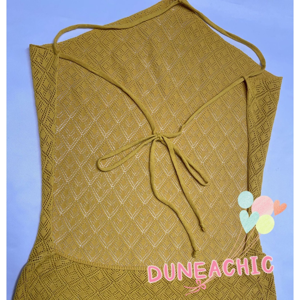 DUNEA Đầm Hai Dây Hở Lưng Kẻ Sọc Caro Xinh Xắn Cho Nữ