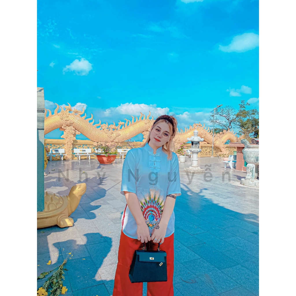 Đồ lam đi chùa Mẫu Thêu Công Vải Satin Nhung cao cấp
